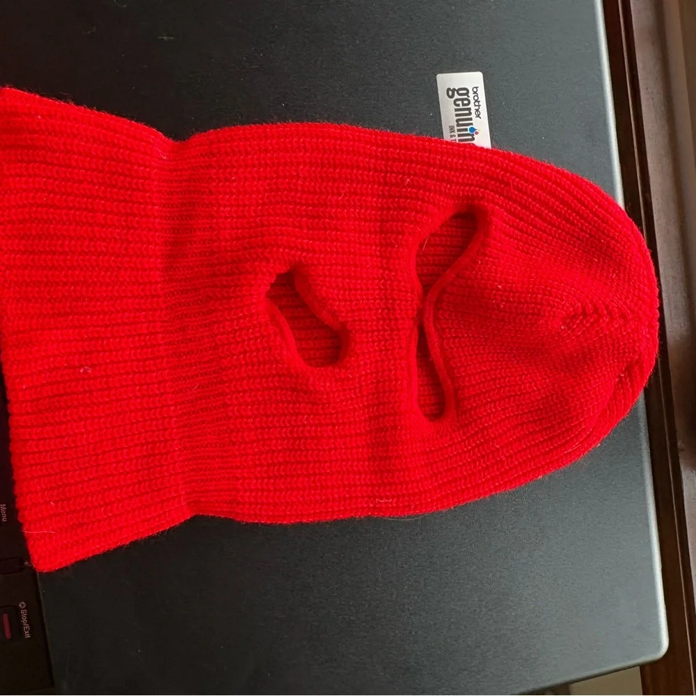 Red Knit Ski Mask Balaclava - Bright Red